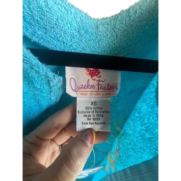 Quacker Factory Zip-Front Bright Blue Chenille Robe Rubber Duckies Size XS - Picture 9 of 16